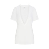 NikeSKIMS PERFORMANCE COTTON BLEND SHORT SLEEVE V-NECK TOP | SNOW & LAYS FLAT ON A WHITE BACKGROUND | FLT