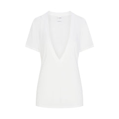 NikeSKIMS PERFORMANCE COTTON BLEND SHORT SLEEVE V-NECK TOP | SNOW & LAYS FLAT ON A WHITE BACKGROUND | FLT