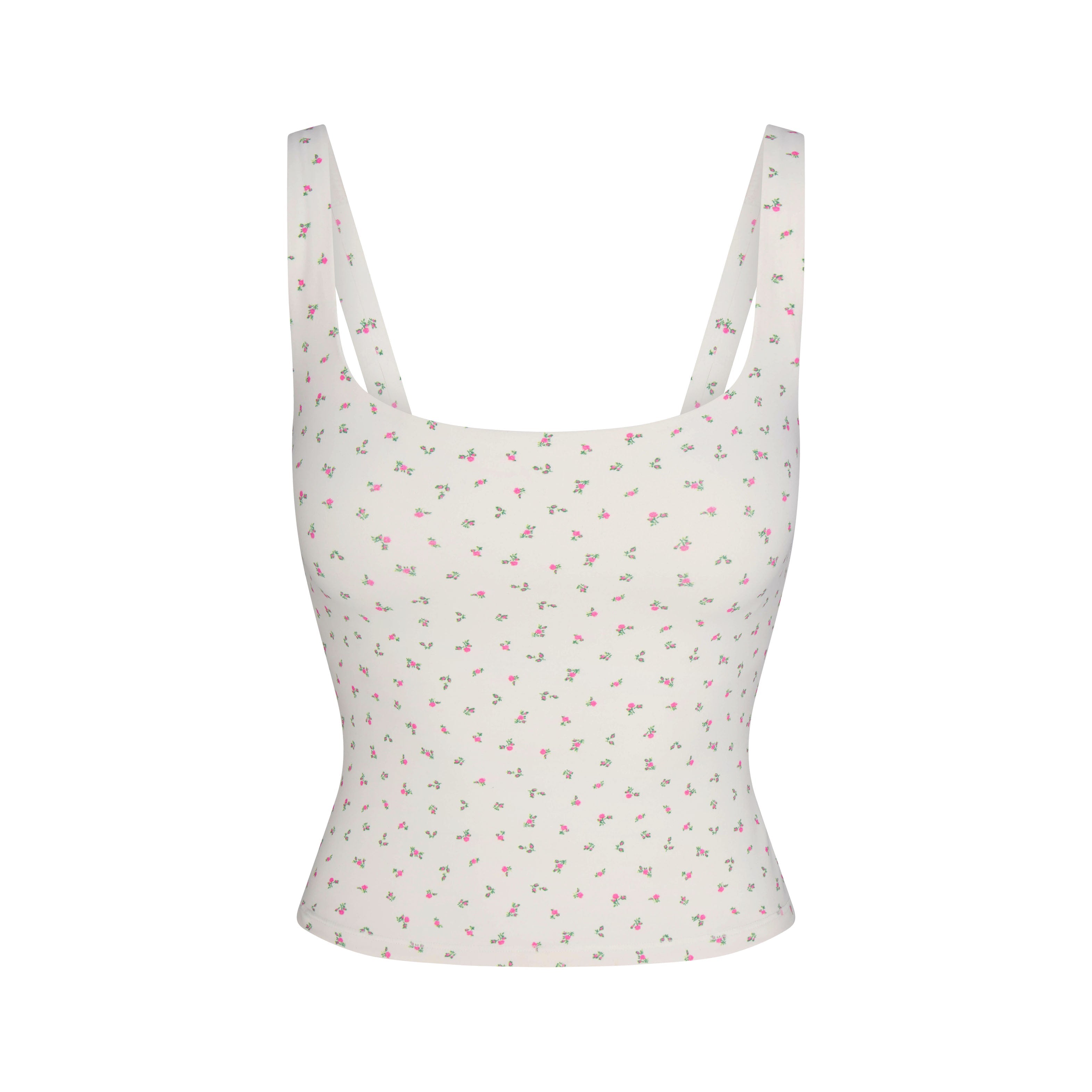 NikeSKIMS MATTE SQUARE NECK TANK | DITSY FLORAL PRINT LAYS FLAT ON A WHITE BACKGROUND | FLT