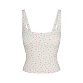 NikeSKIMS MATTE SQUARE NECK TANK | DITSY FLORAL PRINT LAYS FLAT ON A WHITE BACKGROUND | FLT