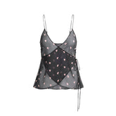SKIMS ROMANCE WRAP CAMI TOP | OBSIDIAN SPACED HEARTS FLAT ON A WHITE BACKGROUND | FLT