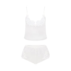SKIMS ROMANCE CAMI AND SHORT SET | IVORY FLAT ON A WHITE BACKGROUND | FLT