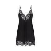SILK LACE MINI SLIP DRESS | ONYX FLAT ON A WHITE BACKGROUND | FLT