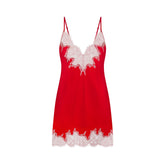 SILK LACE MINI SLIP DRESS | RUBY CONTRAST FLAT ON A WHITE BACKGROUND | FLT