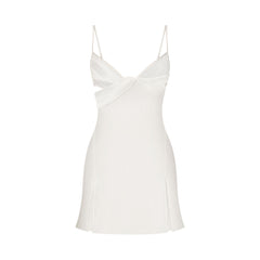 SKIMS ROMANCE DRAPED MINI SLIP DRESS | IVORY LAYS FLAT ON A WHITE BACKGROUND | FLT
