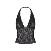 STRETCH LACE HALTER CAMI | SOOT FLAT ON A WHITE BACKGROUND | FLT