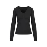 COTTON JERSEY SHIRRED BUST LONG SLEEVE | SOOT FLAT ON A WHITE BACKGROUND | FLT