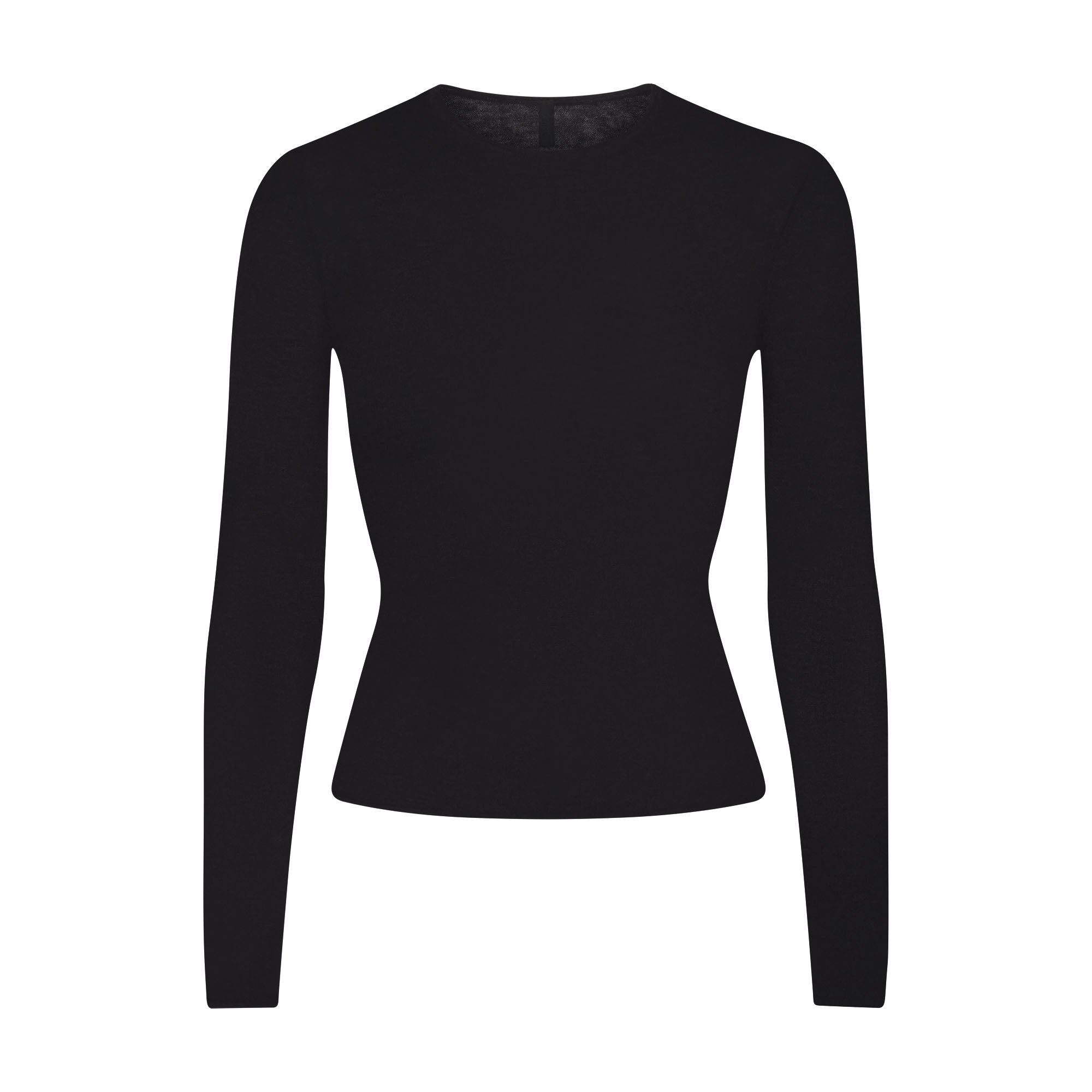 FEATHERWEIGHT CASHMERE LONG SLEEVE TOP | ONYX FLAT ON A WHITE BACKGROUND | FLT