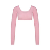 WOOL RIB LONG SLEEVE SUPER CROPPED TOP | HALITE FLAT ON A WHITE BACKGROUND | FLT