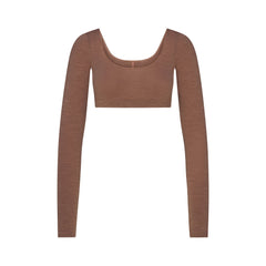 WOOL RIB LONG SLEEVE SUPER CROPPED TOP | SIENNA FLAT ON A WHITE BACKGROUND | FLT