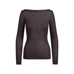 SHEER MODAL LONG SLEEVE BOATNECK TOP | PHOENIX FLAT ON A WHITE BACKGROUND | FLT