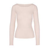 SHEER MODAL LONG SLEEVE BOATNECK TOP | PRIMROSE FLAT ON A WHITE BACKGROUND | FLT