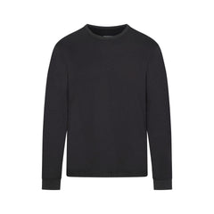 SKIMS COTTON MENS CLASSIC LONG SLEEVE T SHIRT ONYX FLAT ON A WHITE BACKGROUND | FLT | FLT