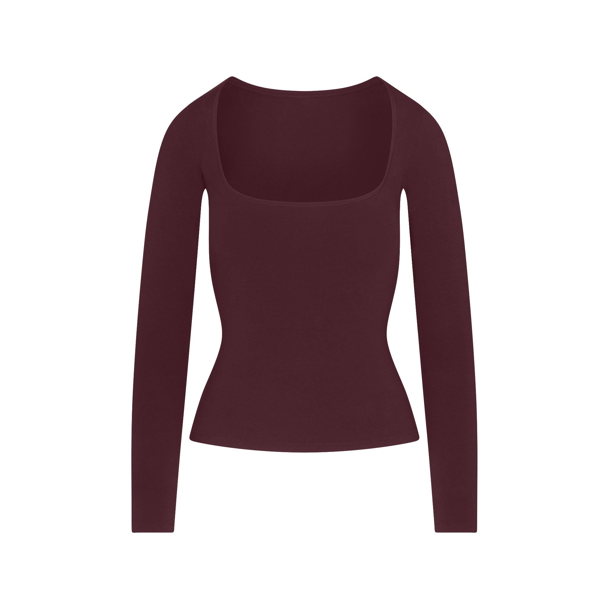 COTTON JERSEY SCOOP NECK LONG SLEEVE TOP | CURRANT FLAT ON A WHITE BACKGROUND | FLT