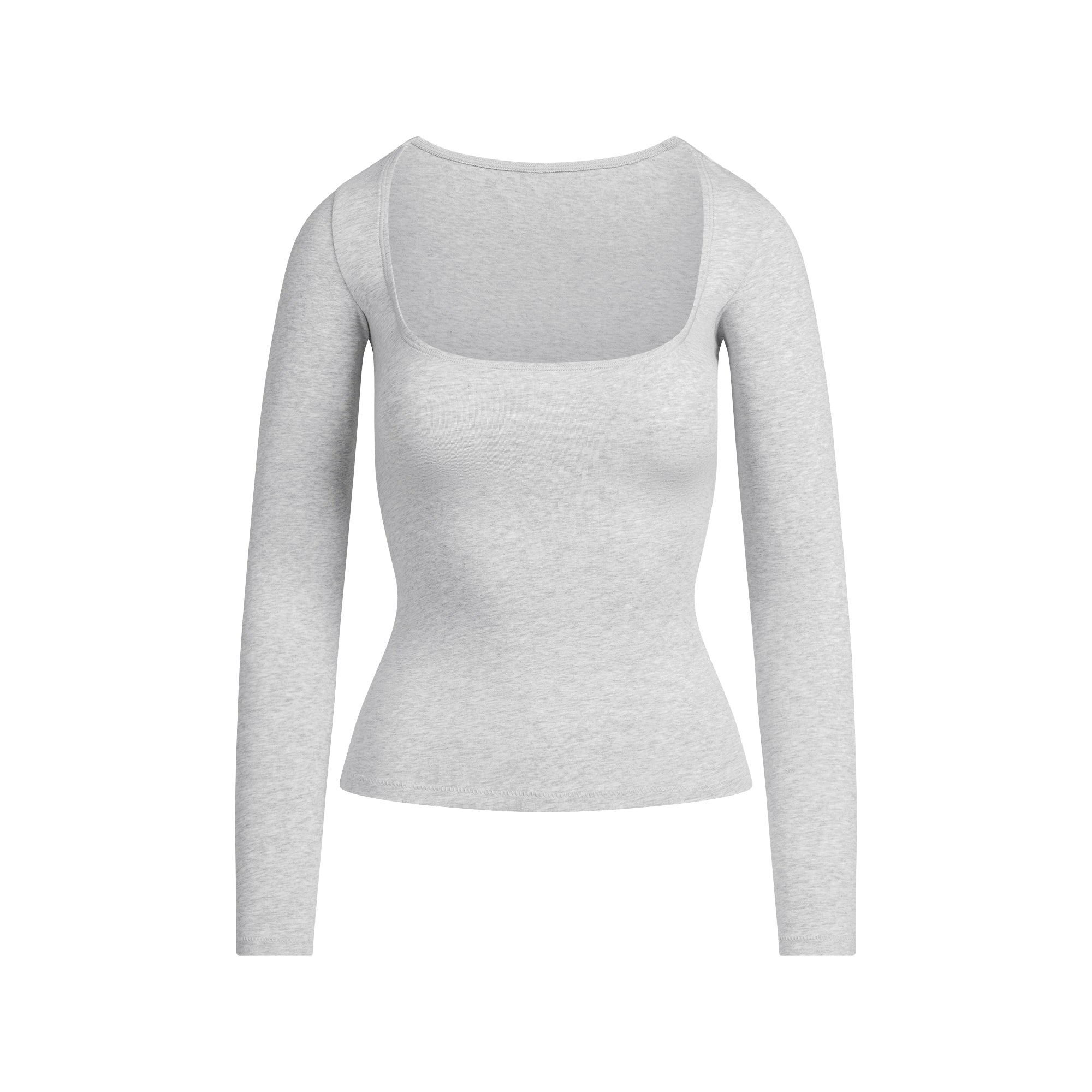 COTTON JERSEY SCOOP NECK LONG SLEEVE TOP | LIGHT HEATHER GREY FLAT ON A WHITE BACKGROUND | FLT