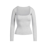 COTTON JERSEY SCOOP NECK LONG SLEEVE TOP | LIGHT HEATHER GREY FLAT ON A WHITE BACKGROUND | FLT