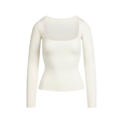 COTTON JERSEY SCOOP NECK LONG SLEEVE TOP | MARBLE FLAT ON A WHITE BACKGROUND | FLT