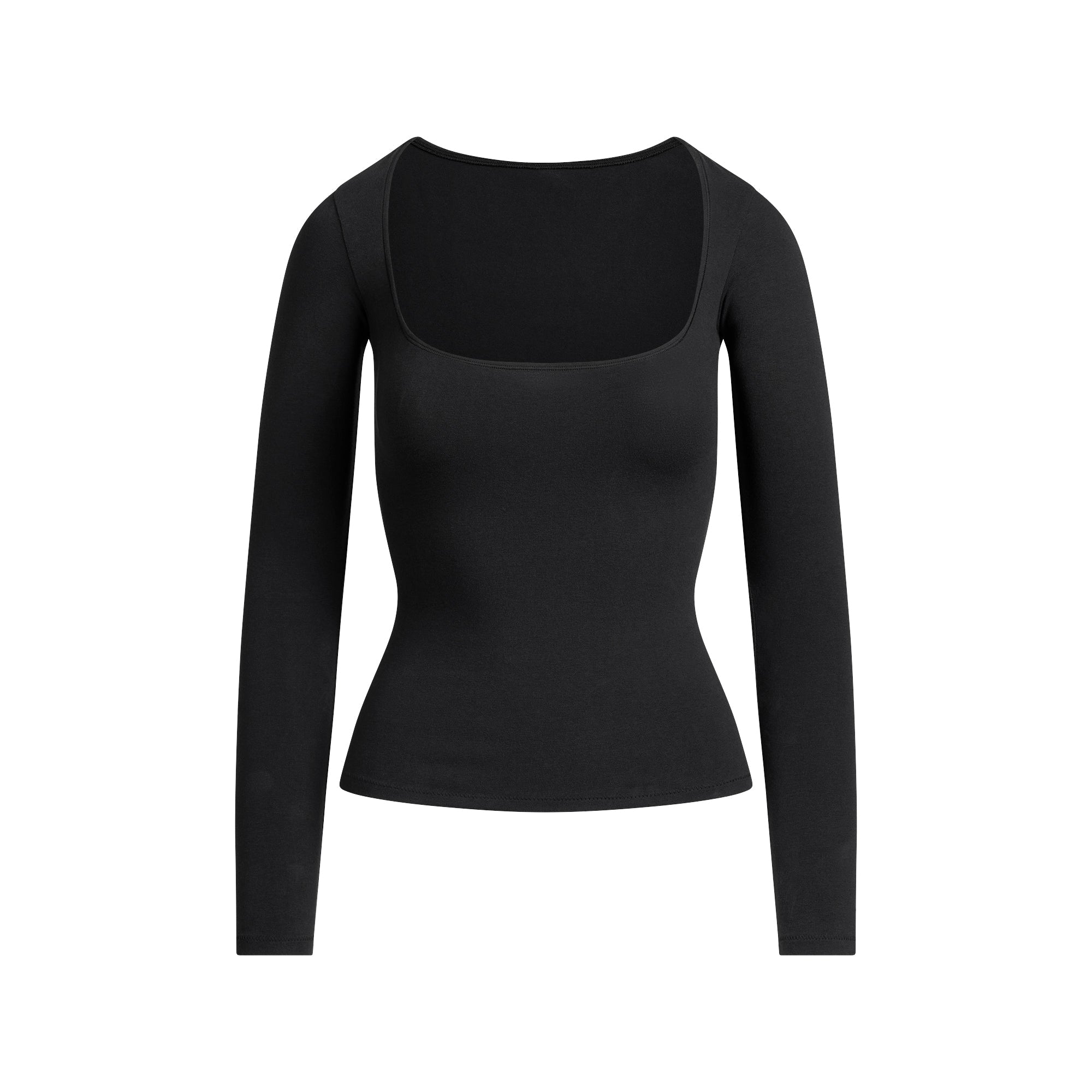 COTTON JERSEY SCOOP NECK LONG SLEEVE TOP | SOOT FLAT ON A WHITE BACKGROUND | FLT