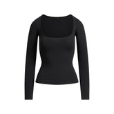 COTTON JERSEY SCOOP NECK LONG SLEEVE TOP | SOOT FLAT ON A WHITE BACKGROUND | FLT