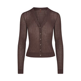 SHEER KNIT CARDIGAN | AMETHYST FLAT ON A WHITE BACKGROUND | FLT