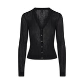 SHEER KNIT CARDIGAN | ONYX FLAT ON A WHITE BACKGROUND | FLT