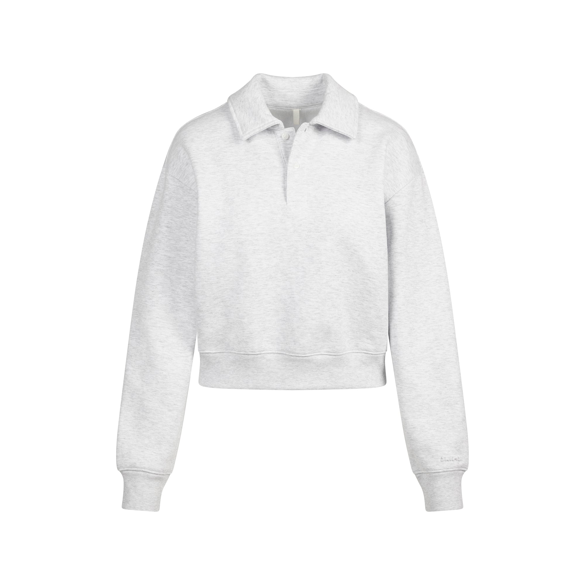 COTTON FLEECE POLO SWEATSHIRT | LIGHT HEATHER GREY FLAT ON A WHITE BACKGROUND | FLT