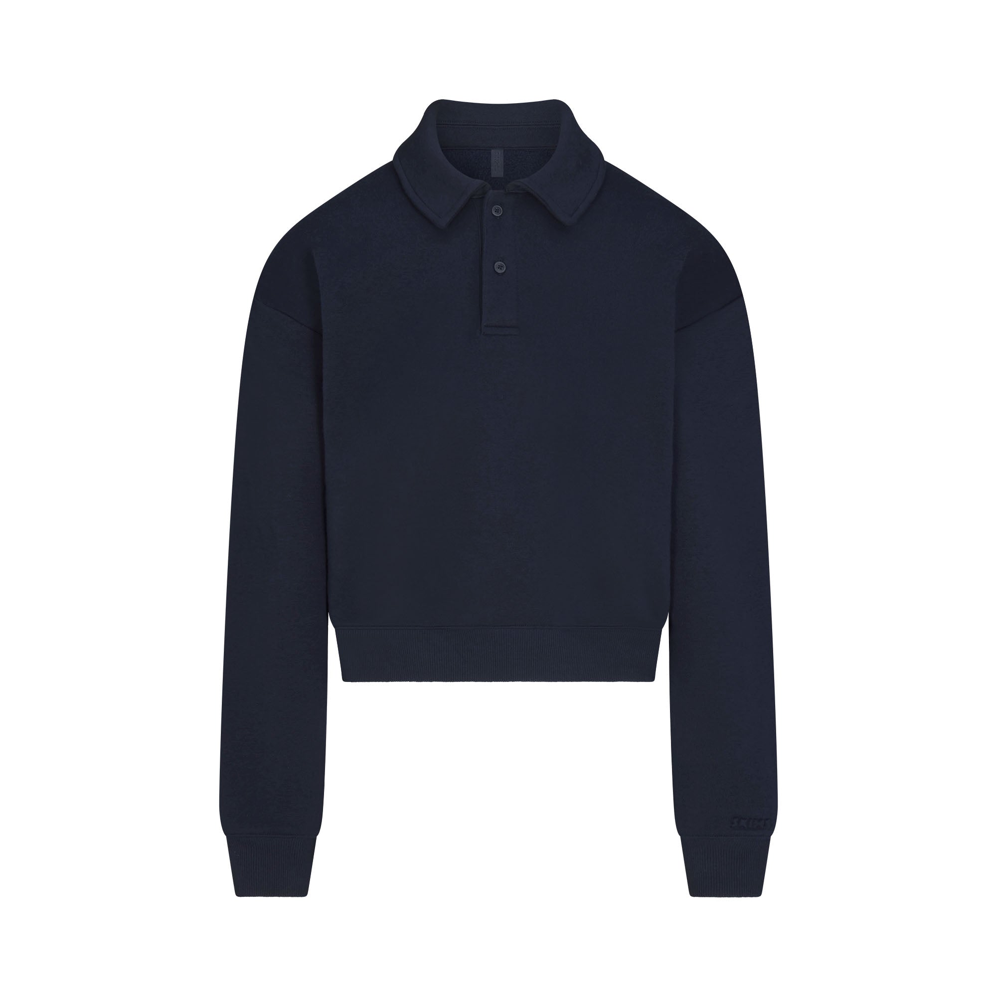 COTTON FLEECE POLO SWEATSHIRT | NAVY & LAYS FLAT ON A WHITE BACKGROUND | FLT