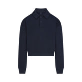 COTTON FLEECE POLO SWEATSHIRT | NAVY & LAYS FLAT ON A WHITE BACKGROUND | FLT