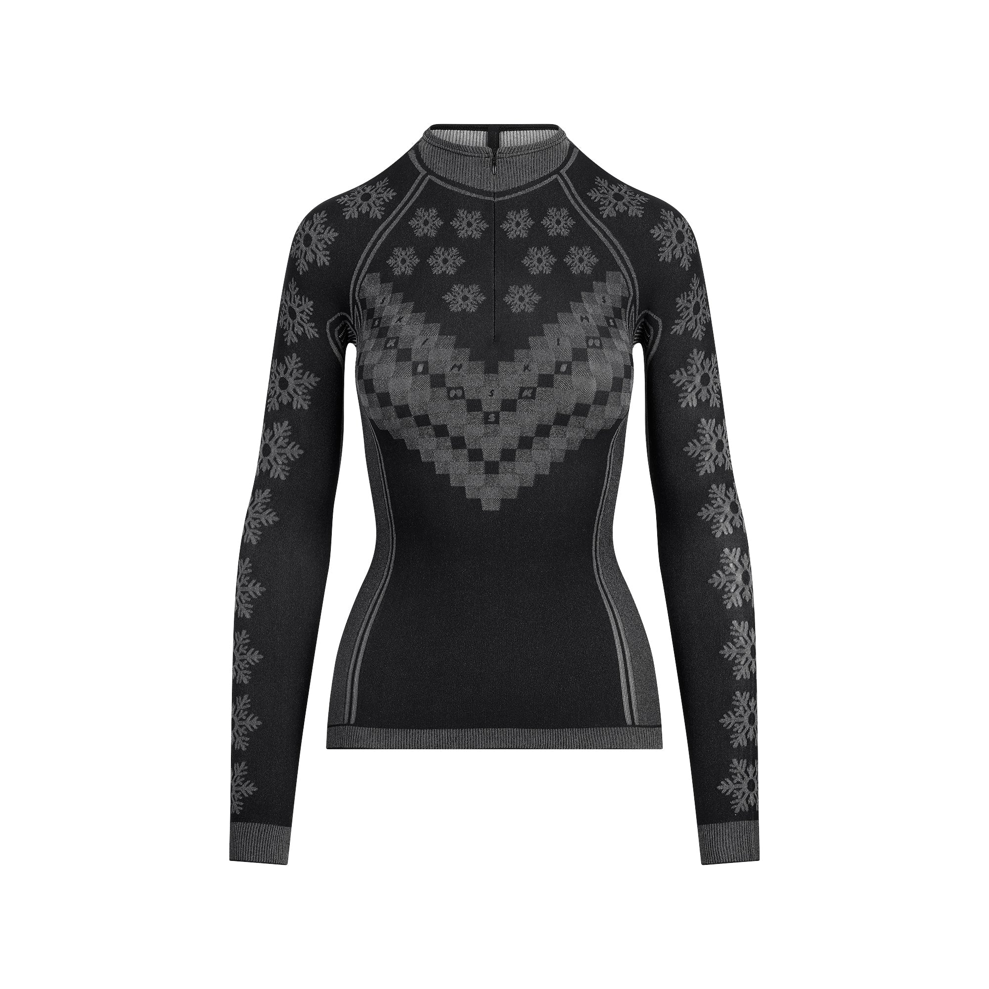 SKIMS FIRST LAYERS HALF ZIP LONG SLEEVE | OBSIDIAN WINTER FAIR ISLE FLAT ON A WHITE BACKGROUND | FLT