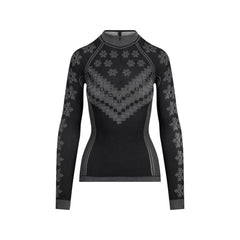 SKIMS FIRST LAYERS HALF ZIP LONG SLEEVE | OBSIDIAN WINTER FAIR ISLE FLAT ON A WHITE BACKGROUND | FLT