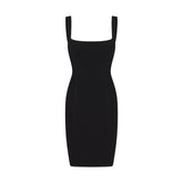 REFINED KNIT MIDI DRESS | OBSIDIAN FLAT ON A WHITE BACKGROUND | FLT