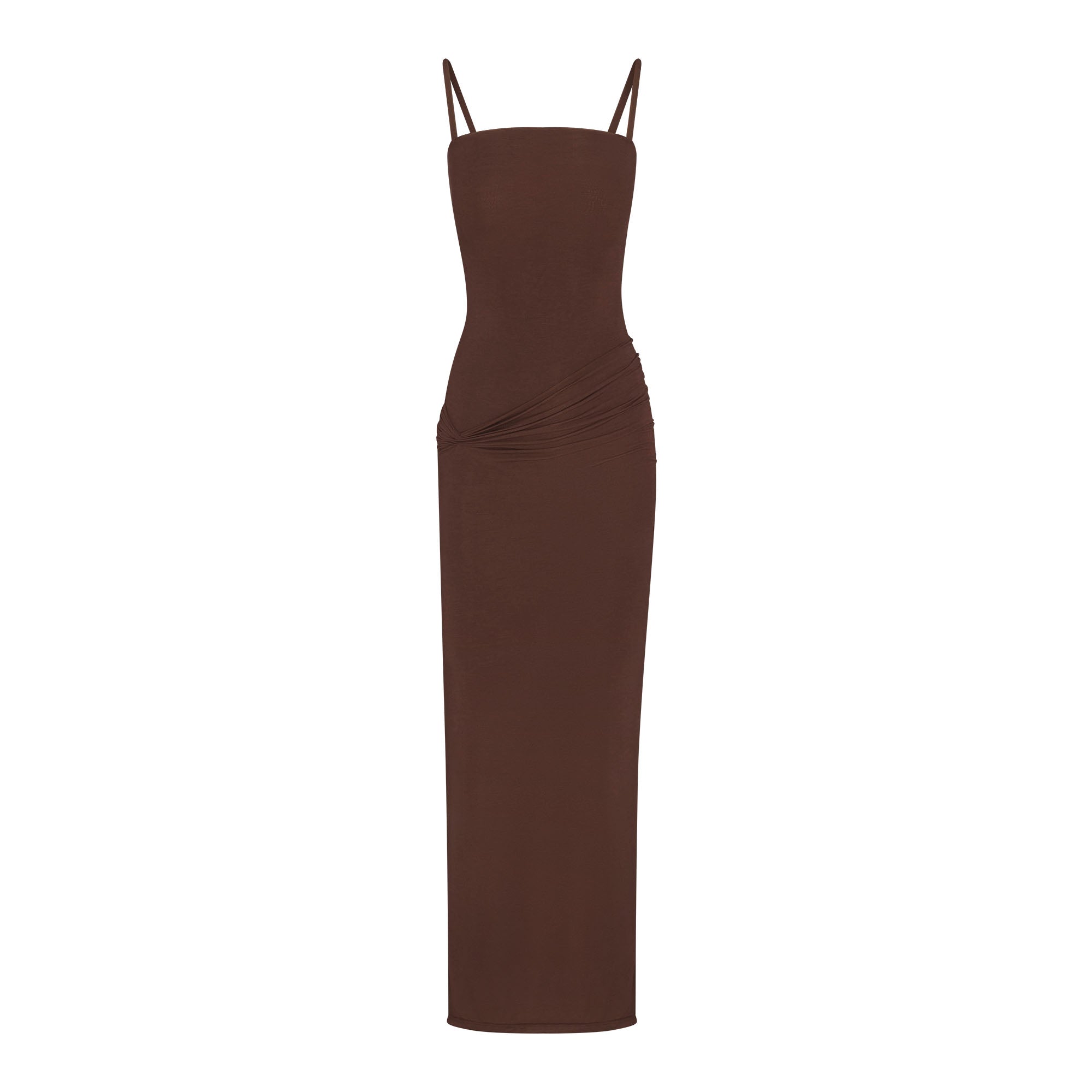SHEER MODAL LONG DRESS | COCOA FLAT ON A WHITE BACKGROUND | FLT