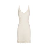 RIB KNIT LACE MINI DRESS | EGRET FLAT ON A WHITE BACKGROUND | FLT