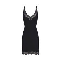 RIB KNIT LACE MINI DRESS | OBSIDIAN FLAT ON A WHITE BACKGROUND | FLT