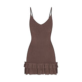 SHEER KNIT RUFFLE DRESS | AMETHYST FLAT ON A WHITE BACKGROUND | FLT