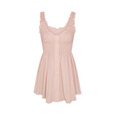 COTTON POPLIN MINI SMOCKED DRESS | DUSTY PINK FLAT ON A WHITE BACKGROUND | FLT