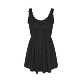 COTTON POPLIN MINI SMOCKED DRESS | ONYX FLAT ON A WHITE BACKGROUND | FLT