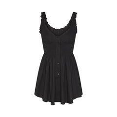 COTTON POPLIN MINI SMOCKED DRESS | ONYX FLAT ON A WHITE BACKGROUND | FLT