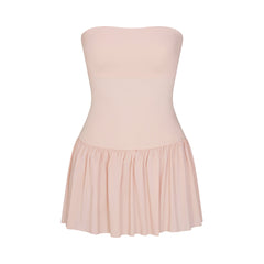 COTTON POPLIN MINI TUBE DRESS | DUSTY PINK FLAT ON A WHITE BACKGROUND | FLT