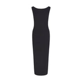 SMOOTH LAYERS CUT OUT LONG DRESS | OBSIDIAN LAYS FLAT ON A WHITE BACKGROUND | FLT