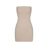 COTTON JERSEY MINI TUBE DRESS | STONE FLAT ON A WHITE BACKGROUND | FLT