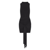 CUPRO JERSEY WRAP MINI DRESS | OBSIDIAN FLAT ON A WHITE BACKGROUND | FLT