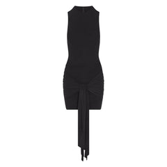 CUPRO JERSEY WRAP MINI DRESS | OBSIDIAN FLAT ON A WHITE BACKGROUND | FLT