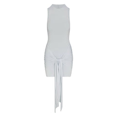CUPRO JERSEY WRAP MINI DRESS | PEARL FLAT ON A WHITE BACKGROUND | FLT