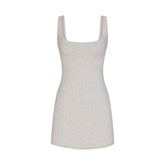 COTTON JERSEY MINI DRESS | LIGHT HEATHER GREY FLAT ON A WHITE BACKGROUND | FLT