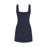 COTTON JERSEY MINI DRESS | NAVY FLAT ON A WHITE BACKGROUND | FLT