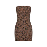 COTTON JERSEY MINI TUBE DRESS | SIENNA NATURAL LEOPARD FLAT ON A WHITE BACKGROUND | FLT