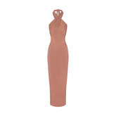 SMOOTH LAYERS CONVERTIBLE LONG DRESS | NUTMEG FLAT ON A WHITE BACKGROUND | FLT