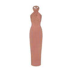 SMOOTH LAYERS CONVERTIBLE LONG DRESS | NUTMEG FLAT ON A WHITE BACKGROUND | FLT