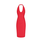 SMOOTH LAYERS HALTER MIDI DRESS | CARMINE FLAT ON A WHITE BACKGROUND | FLT